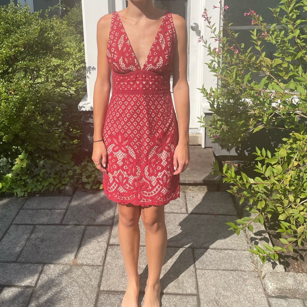 Stylestalker red and cream lace sleeveless dress.  Worn once, great condition